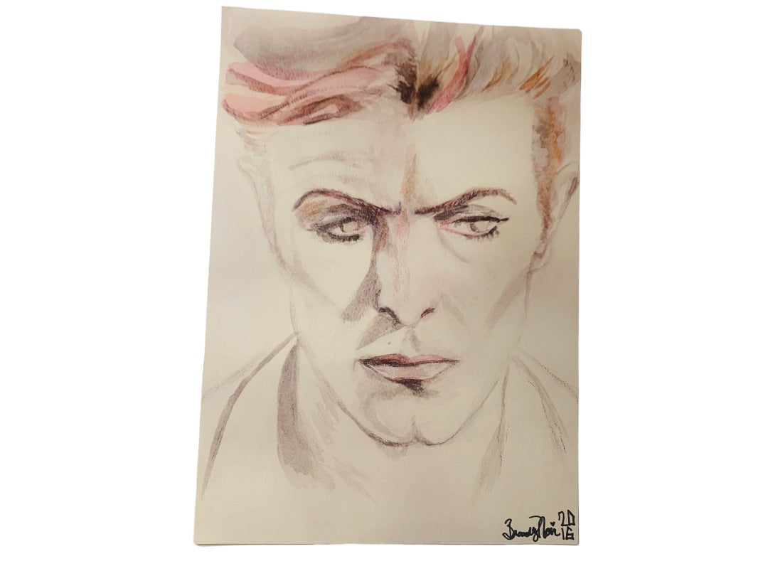 David Bowie Art Watercolor Painting Noir 2016 8.5" x 11.5" 2016