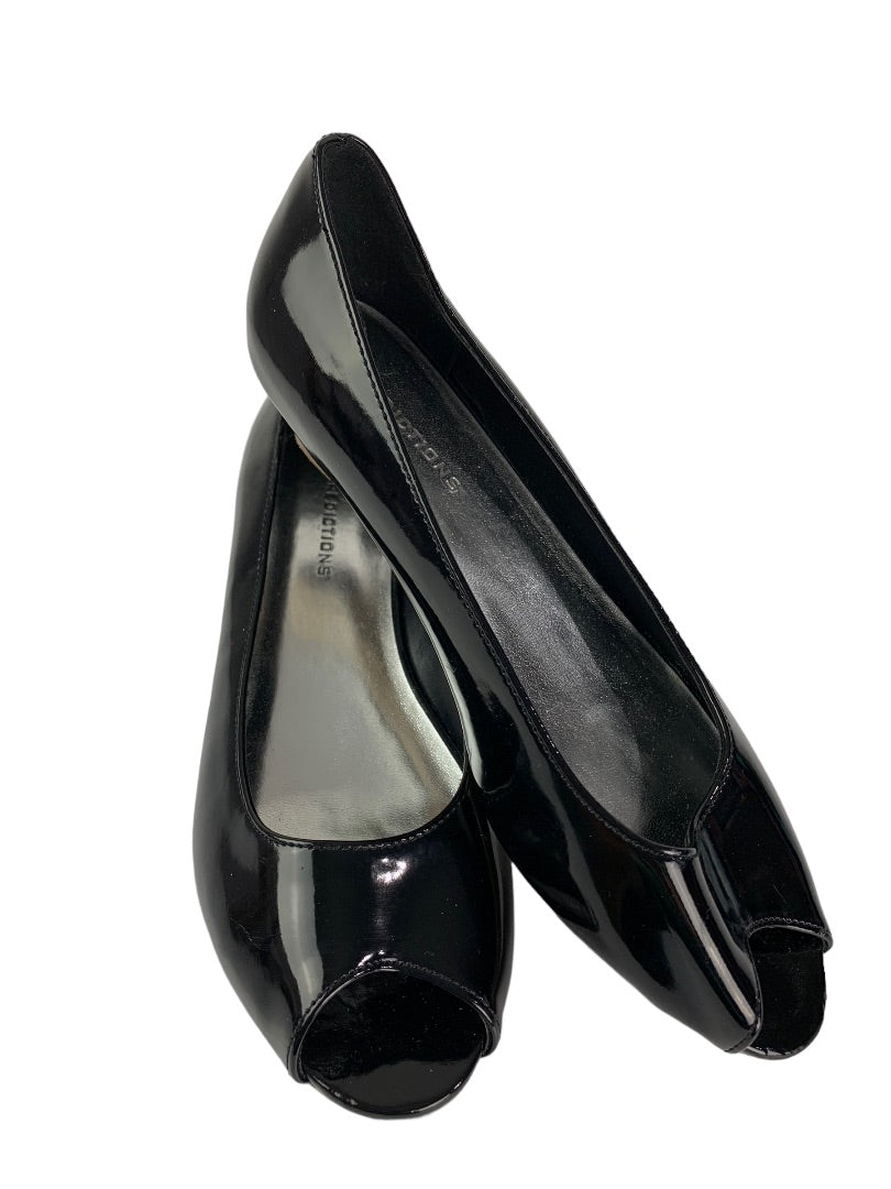 Size 5.5 Predictions Women's Peep Toe Patent Black 1.5" Wedge Shoes