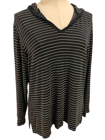 Medium Chico's Travelers Black Striped Pullover Hooded Top Travel Knit