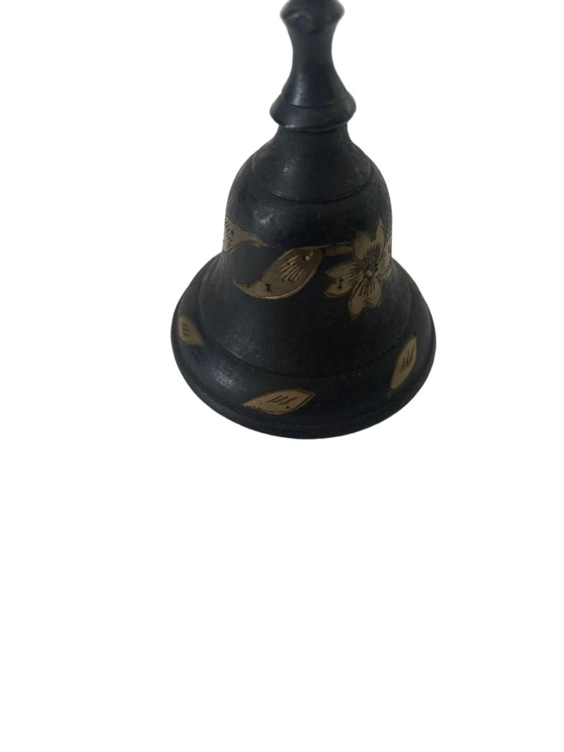 Vintage Brass Etched Flower Hand Bell 3.75" Tall