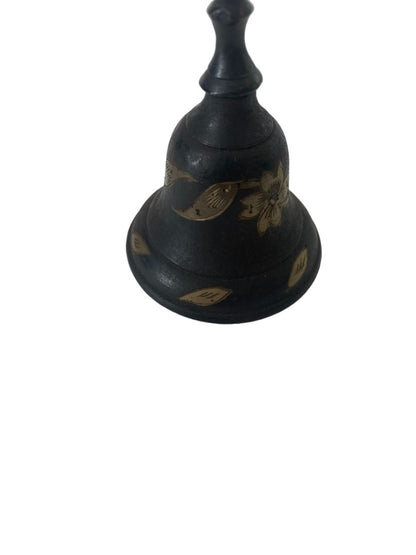 Vintage Brass Etched Flower Hand Bell 3.75" Tall