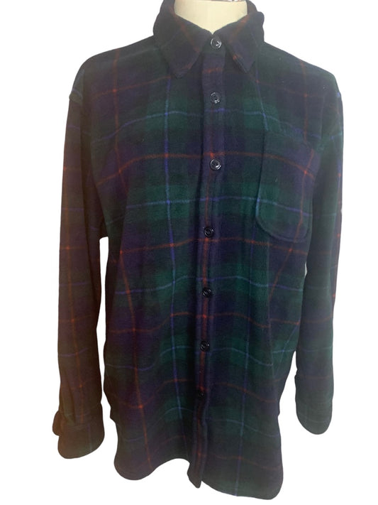 Medium Lauren Ralph Lauren Women's Fleece Shacket Button Up Shirt Green Navy