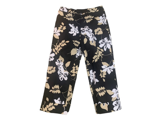 Size 8 Rafaella Women's Crop Pants Black Floral Leaf Print  23" Inseam Cuffed