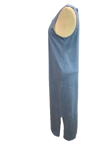 Medium Petite Studio Ease 1990s New Vintage Blue Knit Tank Dress Maxi