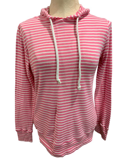 Small 1901 Women's Lightweight Pink White Striped Pullover Hoodie Soft Cotton Modal