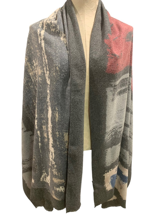 Soft Shawl Gray Blue Pink Watercolor Design Wrap 28" x 76"