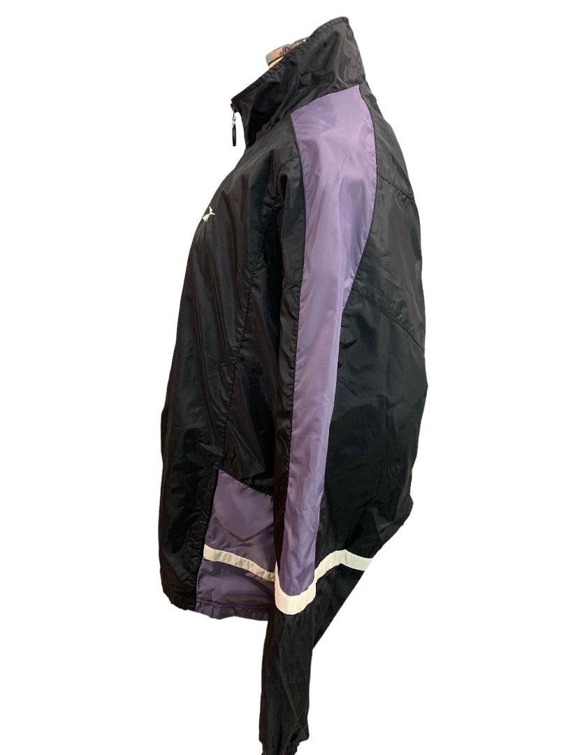 XL Reebok Women's Vintage Y2K Black Purple Windbreaker Full Zip Jacket