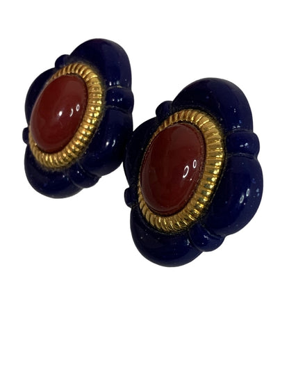 Avon Arabesque Faux Resin Lapis Lazuli Cinnabar Beaded Earrings