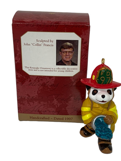 Hallmark Keepsake Ornament 1997 "Bucket Brigade" Panda Firefighter John Collin Francis