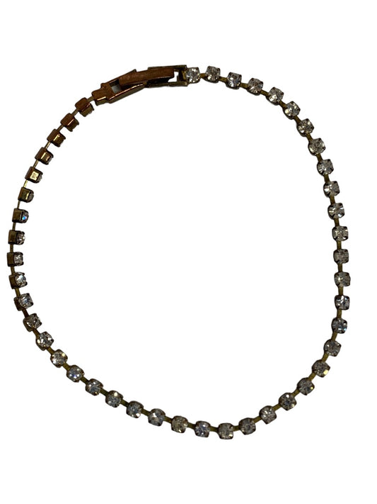 Vintage Rhinestone Tennis Bracelet 7.5" Length Clear and Silvertone