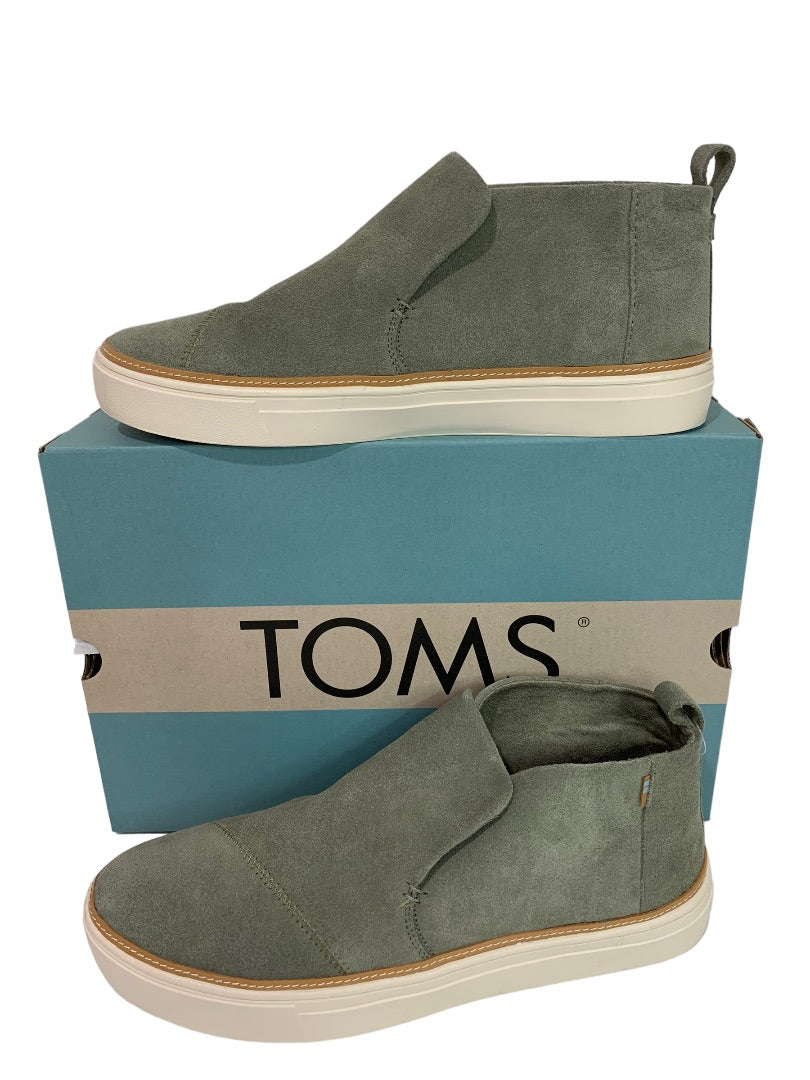 Size 11 TOMS Women's New Paxton Vetiver Grey Suede Pull On Sneaker 10016790