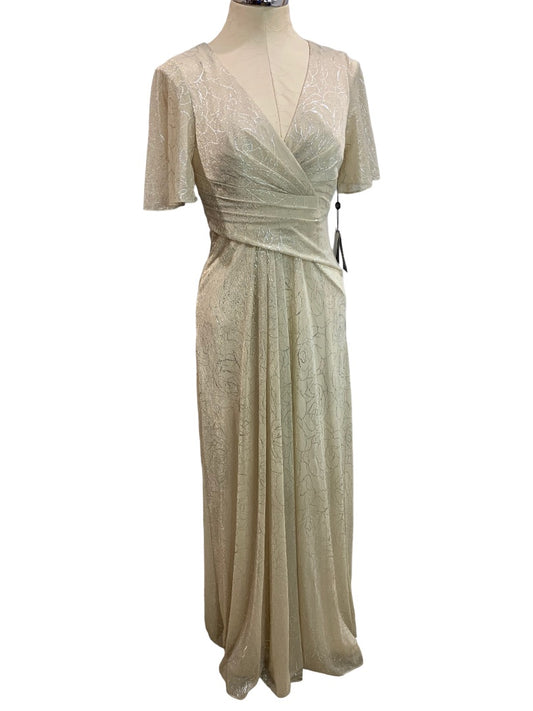 Size 2 Adrianna Papell Ablabaster Metallic Mesh Draped Gown New