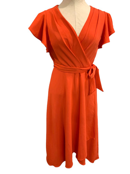 Size 2 DKNY Faux Wrap Style Orange Dress Stretch Polyester New