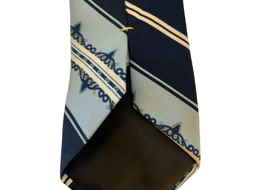 Vintage 1970s Men's 58" Necktie College Roe Blue Retro Stripes Polyester 4"w