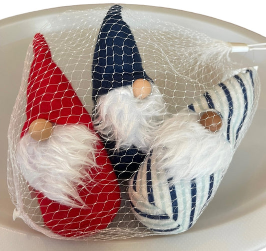 Target Set of 3  Red White Blue Fabric Standing Gnomes Weighted Knomes New 6"