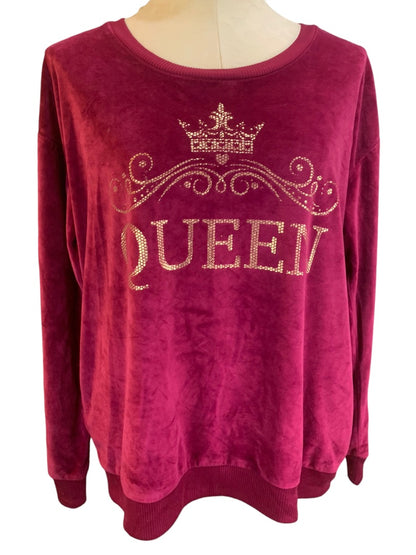 Large Place Women's "Queen" Raspberry Velour Pullover Shirt