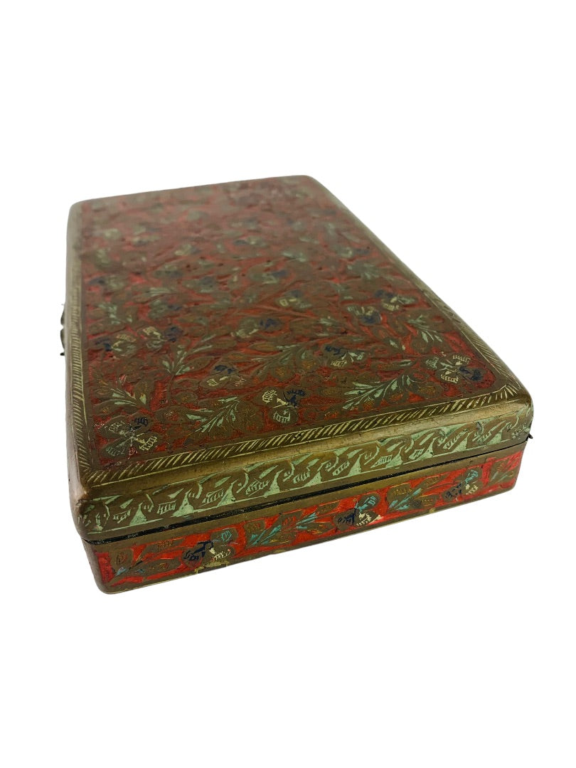 Vintage Ornate Copper Hinged Divided Box Painted 6.5"l x 4"w x 1"d