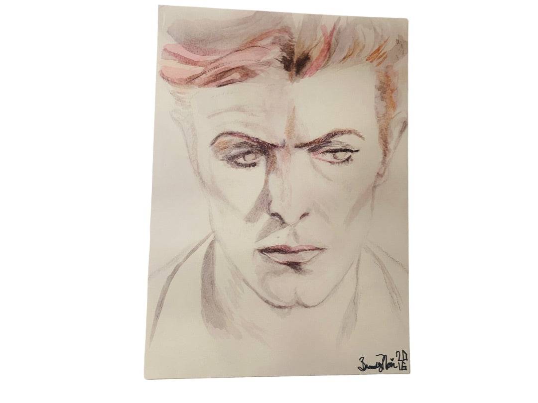 David Bowie Art Watercolor Painting Noir 2016 8.5" x 11.5" 2016