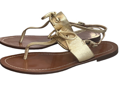 8 M Kate Spade New York Gold Slingback Crossover & Bow Flat T-Strap Sandal