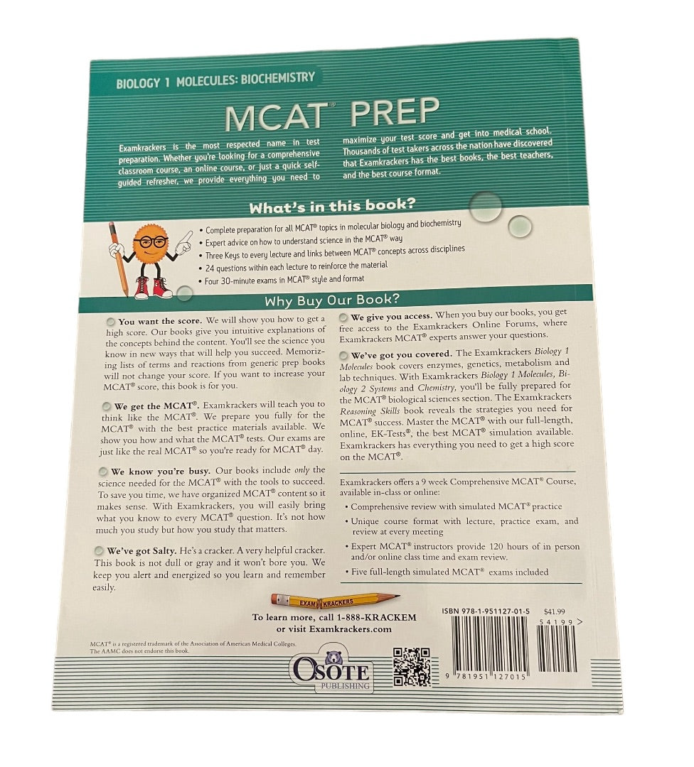 Examkrackers MCAT Biology 1 Molecules 11th Edition Biochemistry MCAT Preparation