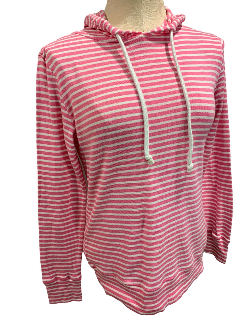 Small 1901 Women's Lightweight Pink White Striped Pullover Hoodie Soft Cotton Modal