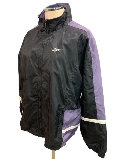 XL Reebok Women's Vintage Y2K Black Purple Windbreaker Full Zip Jacket