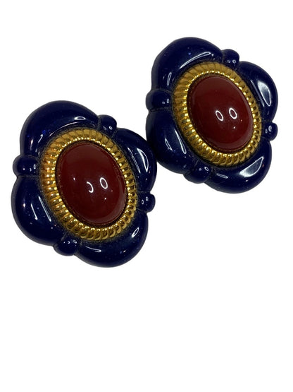 Avon Arabesque Faux Resin Lapis Lazuli Cinnabar Beaded Earrings
