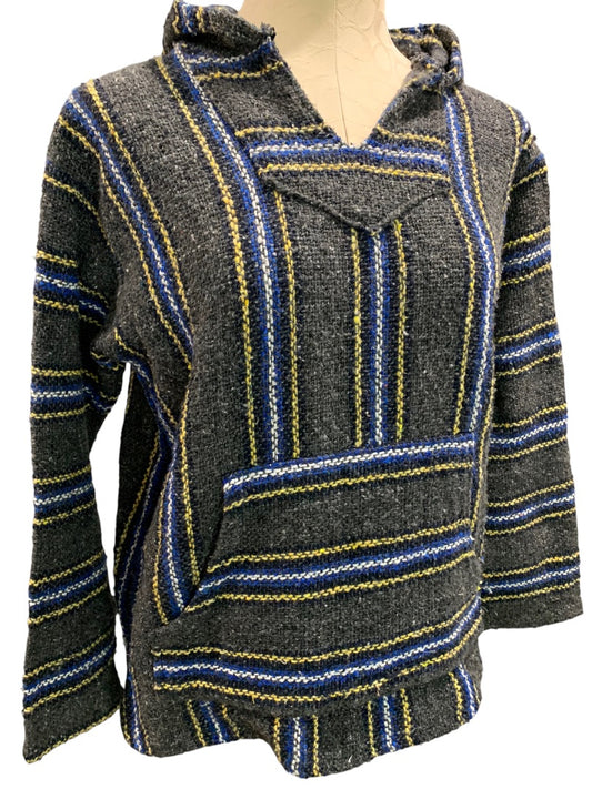 Small Unbranded Women's Baja Shirt Dark Gray Blue Yellow Pullover