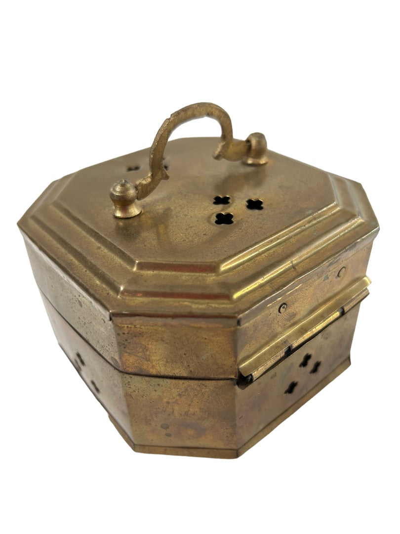 Hosley Solid Brass Cricket Box Hinged Trinket Box Metal Handle