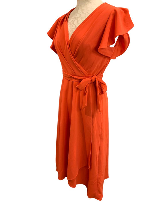 Size 2 DKNY Faux Wrap Style Orange Dress Stretch Polyester New