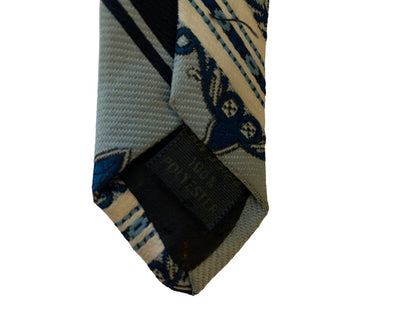 Vintage 1970s Men's 58" Necktie College Roe Blue Retro Stripes Polyester 4"w