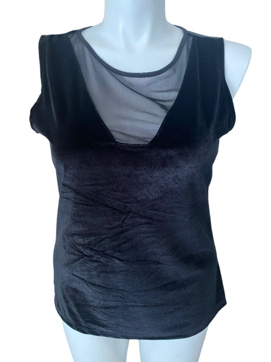 Large Liquid by Signi Velour Black Sleeveless Blouse Mesh Scoop Neck