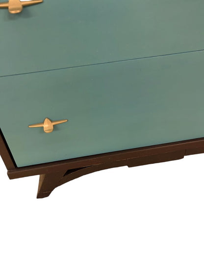 Midcentury Modern ReFab Dresser Painted Teal Brown Mainline by Hooker