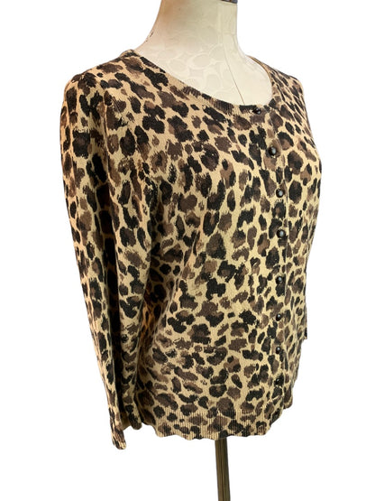 Medium Relativity Women's Brown Animal Print Fitted Cardigan Cotton Wool Blend