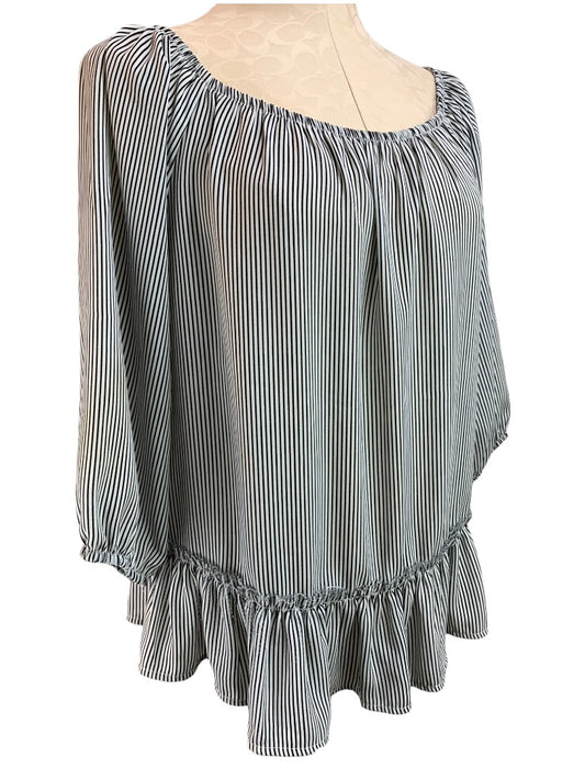 Small Bailey 44 Women's Off the Shoulder Flowy Ruffle Hem Blouse Striped