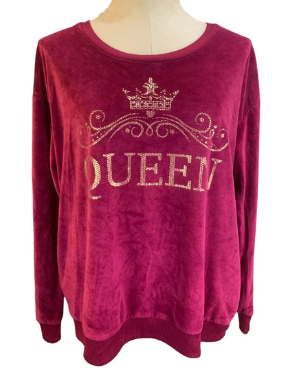 Large Place Women's "Queen" Raspberry Velour Pullover Shirt