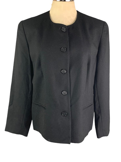 14P Talbots Petites Women's Black Wool Round Neck Button Up Blazer