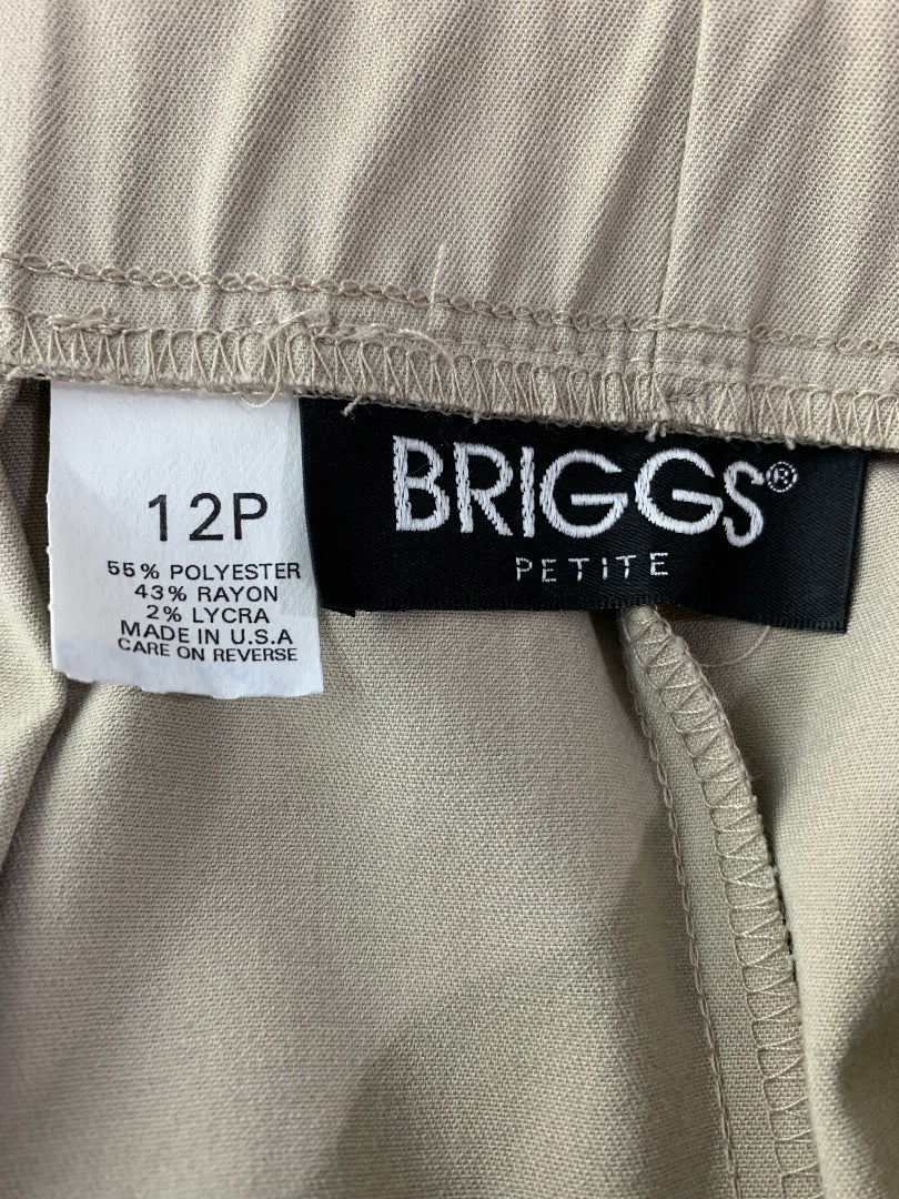 Size 12P Briggs Petite Women's New Stretch Khakis Back Zip Elastic Waist