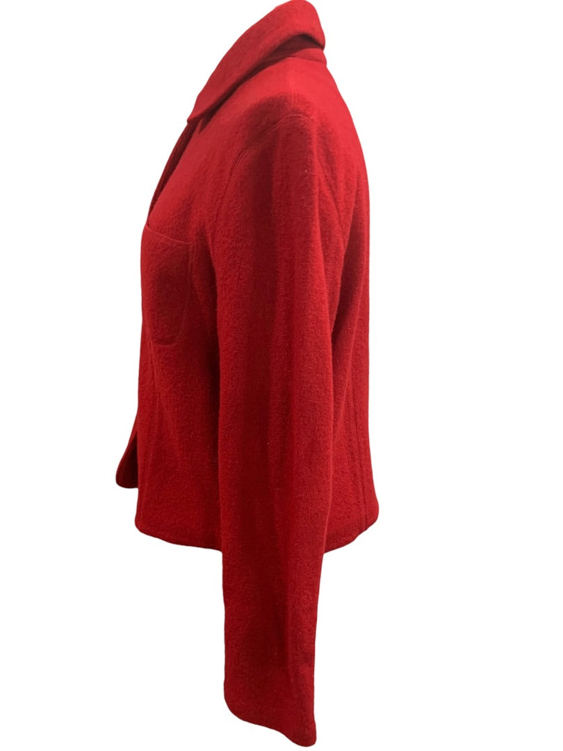 Large Jones New York Essentials Women's Red Merino Wool Button Up Jacket