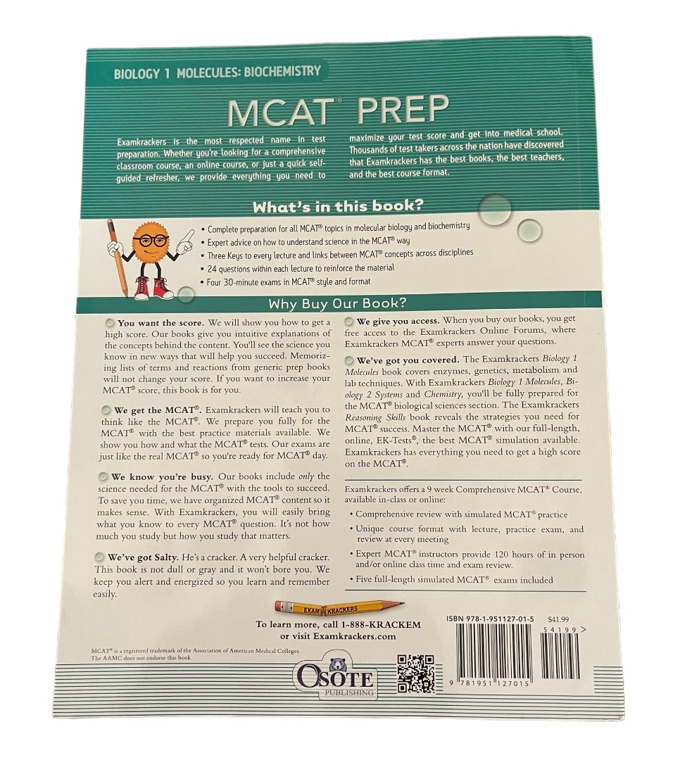 Examkrackers MCAT Biology 1 Molecules 11th Edition Biochemistry MCAT Preparation