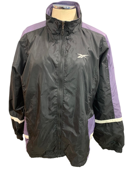 XL Reebok Women's Vintage Y2K Black Purple Windbreaker Full Zip Jacket