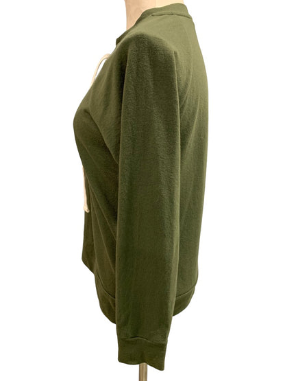 XS A.N.A. Women's Olive Green Lace Up Neckline Lightweight Sweatshirt