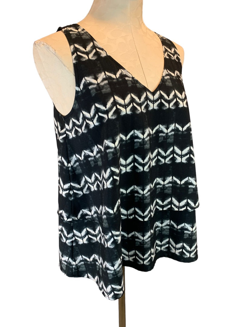 Medium Merona Women's Black White Layered Sleeveless Pullover V-Neck Blouse