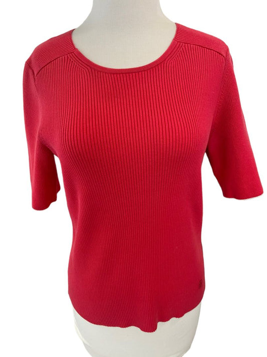 Medium Tory Burch Red Short Sleeve Ribbed Sweater