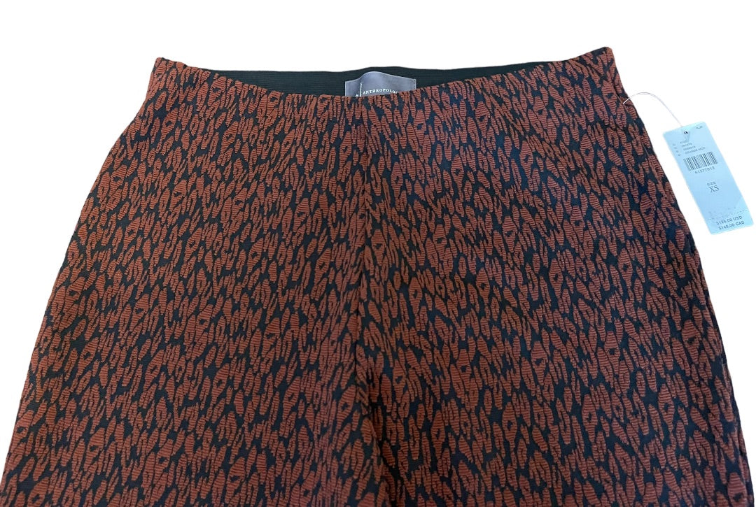 XS Anthropologie New Orange Black Mottled Pull On Stretch Pants Flare Leg