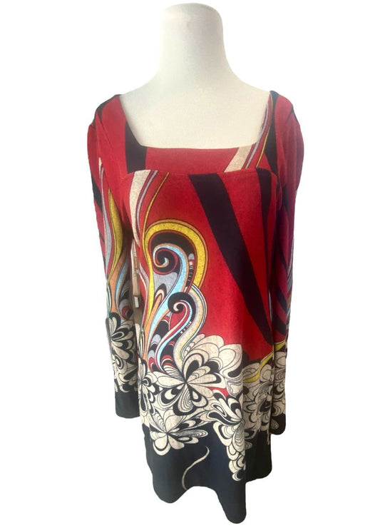 Large Aryeh Square Neck Sweater Dress Beautiful Abstract Pattern