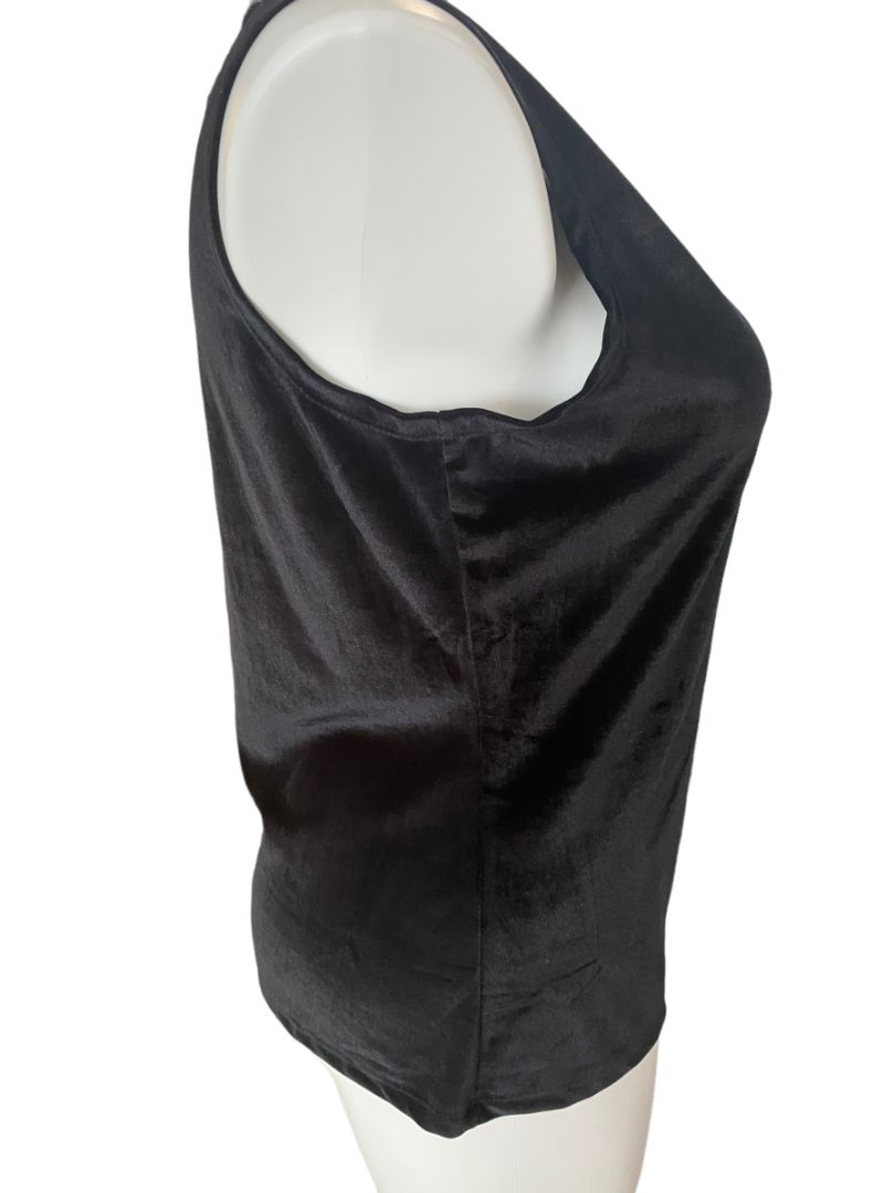 Large Liquid by Signi Velour Black Sleeveless Blouse Mesh Scoop Neck