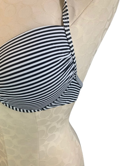 Large Hot Water Women's Bikini Top Swim Wear Black White Stripe Tie