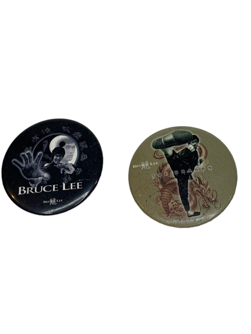 Set of 2 Bruce Lee Pinback Buttons "The Dragon" 1.75" Diameter