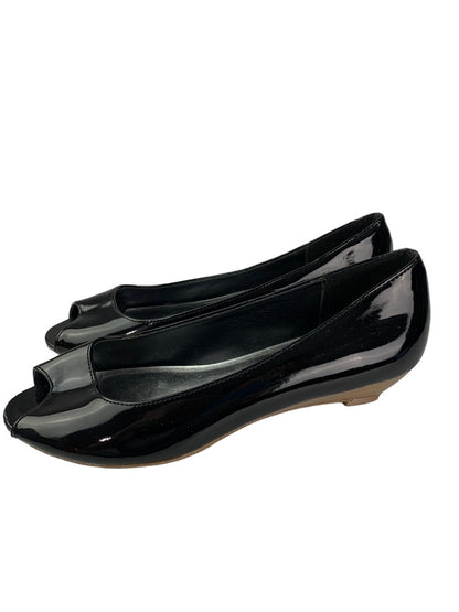 Size 5.5 Predictions Women's Peep Toe Patent Black 1.5" Wedge Shoes